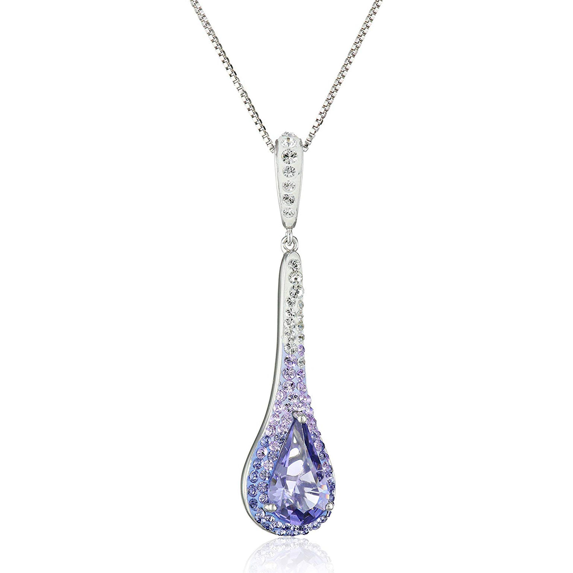 Crystaluxe Purple Teardrop Pendant w Crystals in Sterling Silver, 18