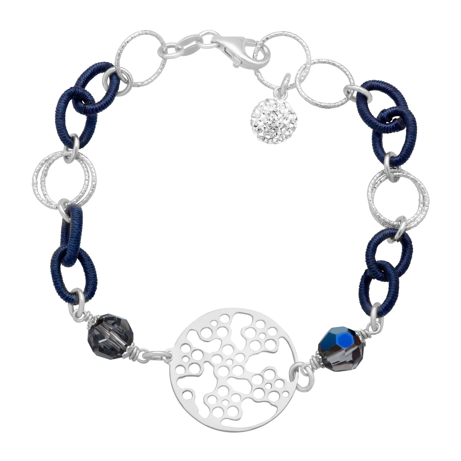 Crystaluxe Fabric Link Bracelet With Swarovski Crystals In Sterling Fabric Link Bracelet With Swarovski Crystals