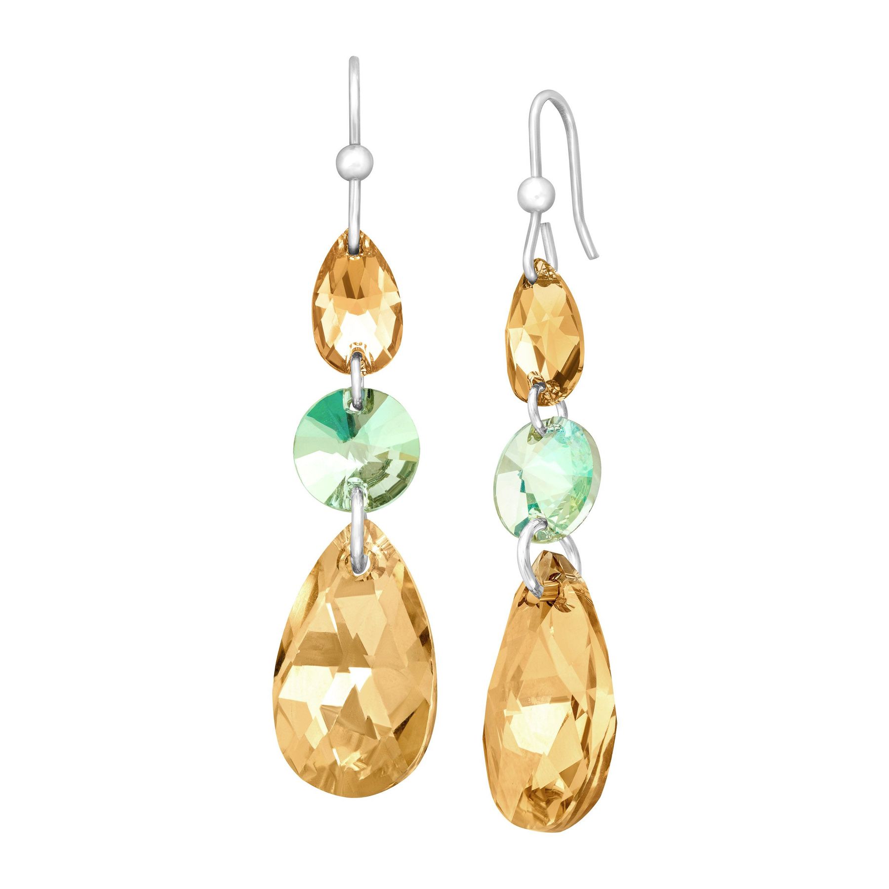 Crystaluxe Triple Drop Earrings With Champagne Swarovski Crystals In Triple Drop Earrings With Champagne Swarovski Crystals