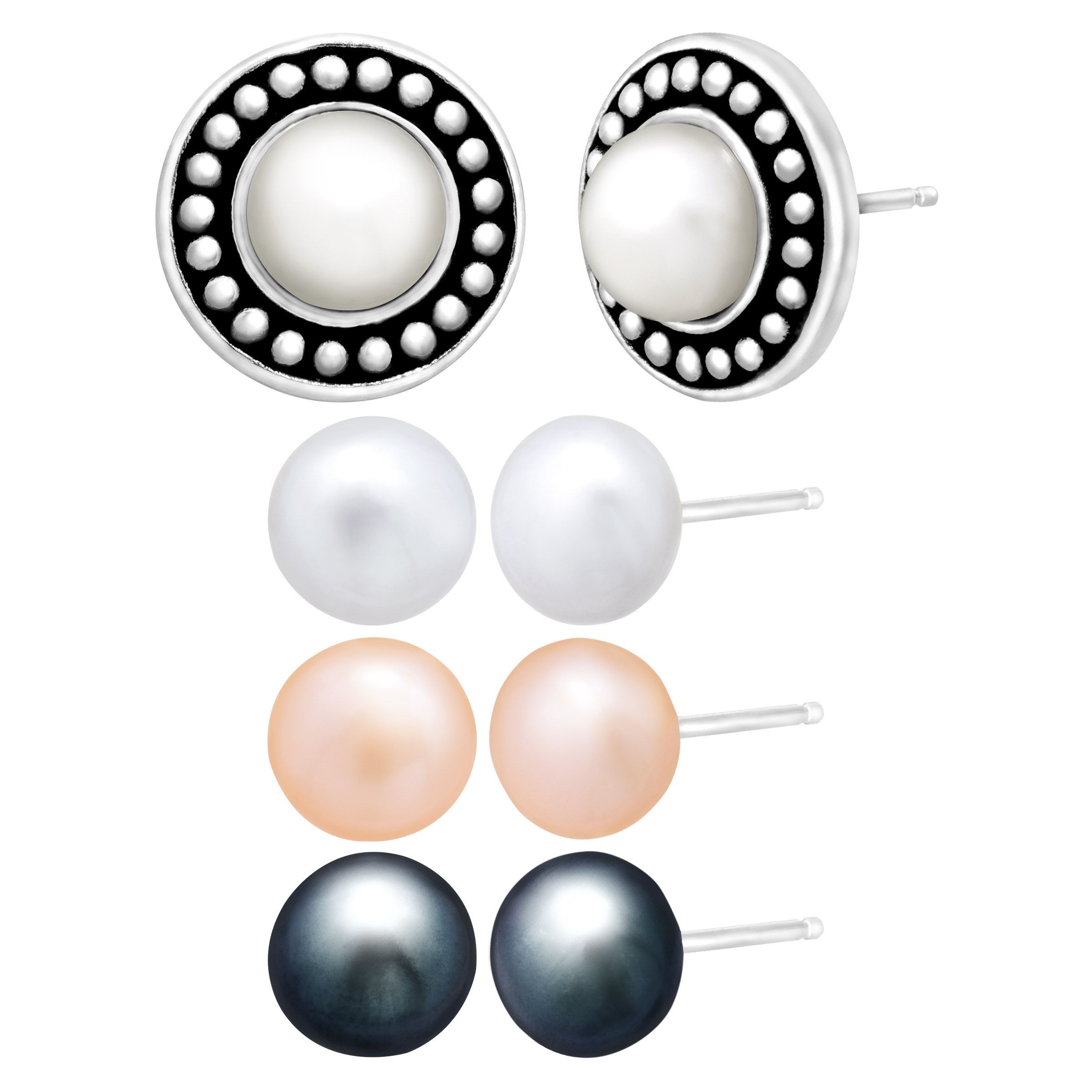 Honora Set Of 4 Freshwater Pearl Stud Earrings With Jacket In Honora Set Of 4 Freshwater Pearl Stud Earrings With Jacket In Sterling Silver