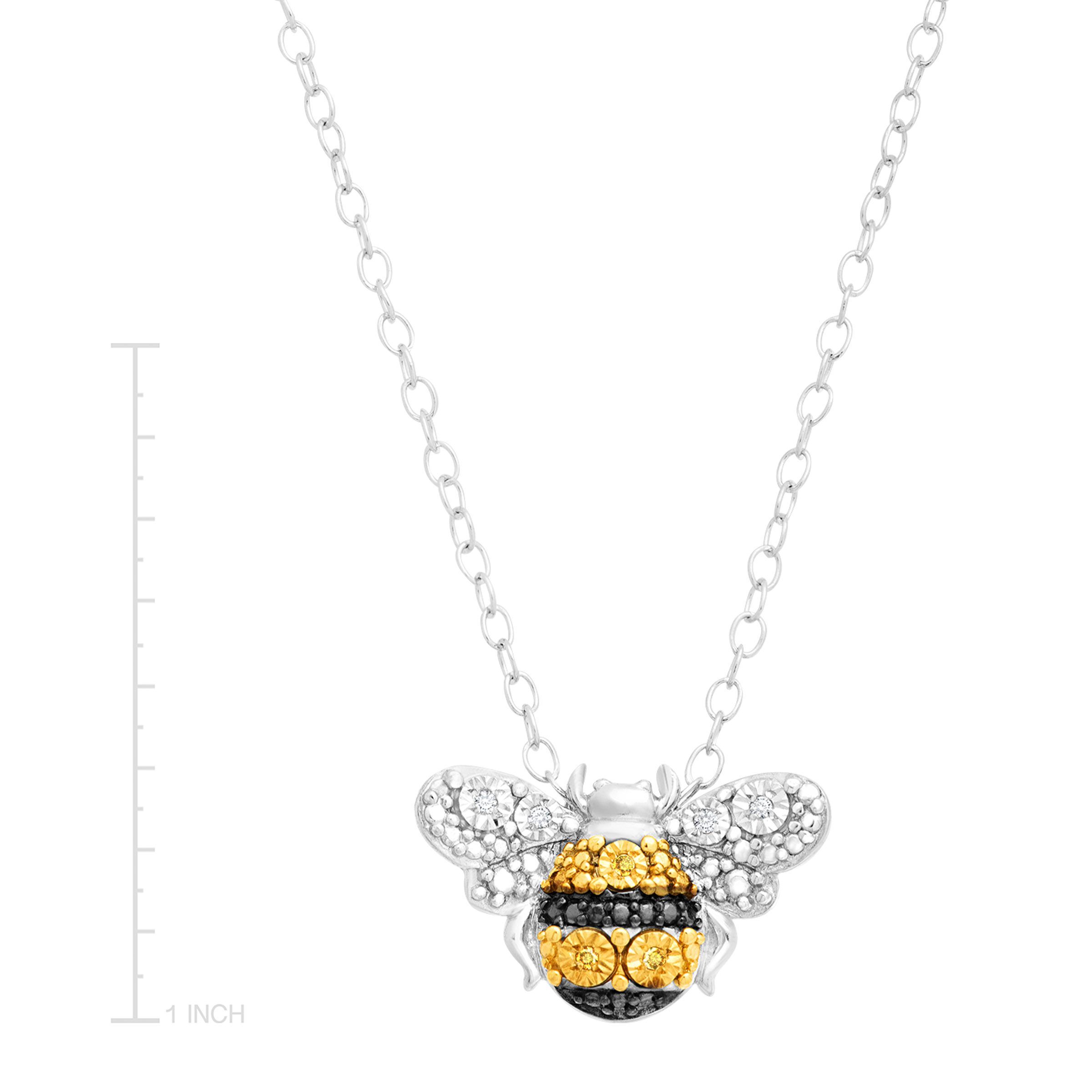 Petite Bumblebee Pendant Necklace White and Yellow Diamonds Sterling Silver 17" 729367620682 eBay