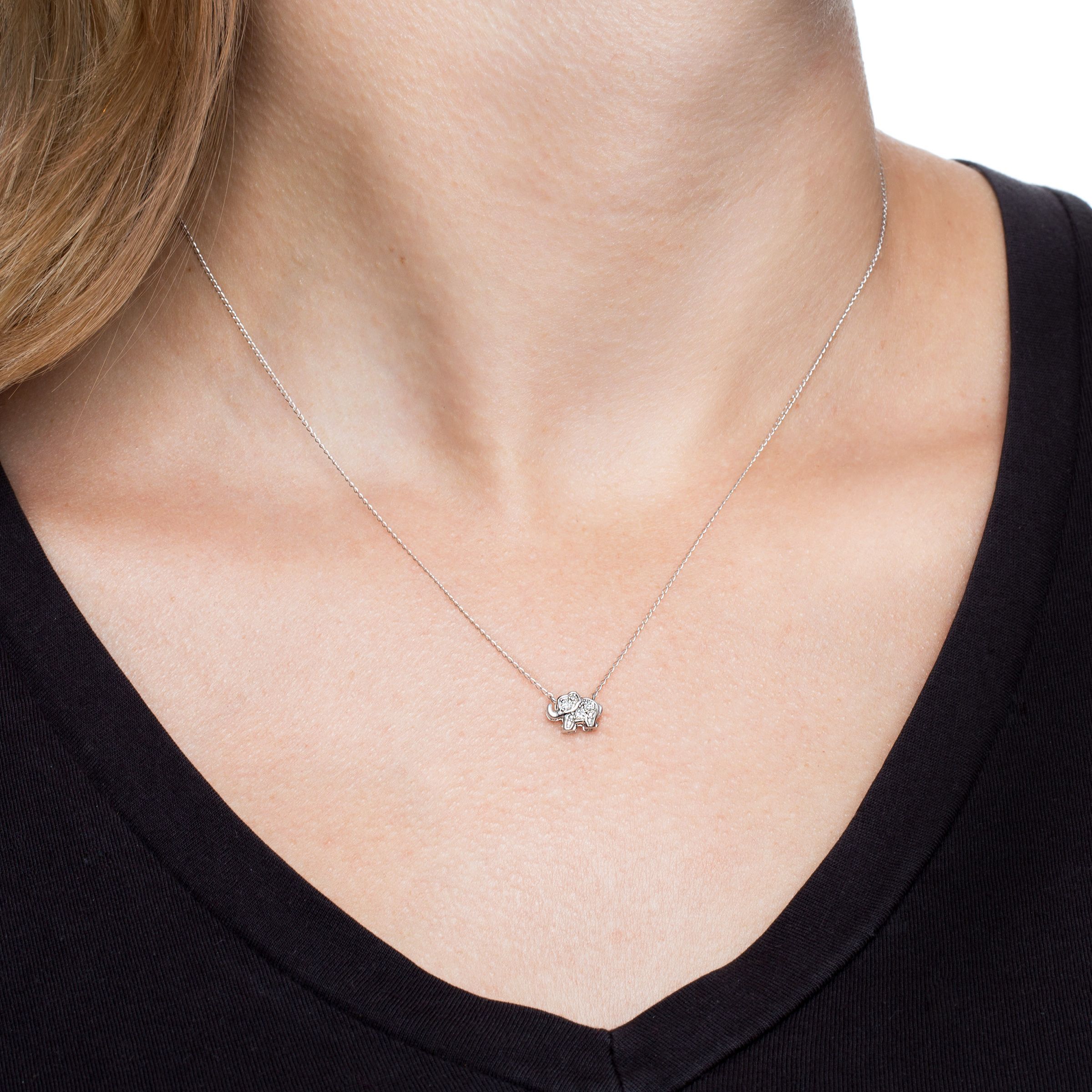 Teeny Tiny Elephant Pendant Necklace With Diamonds In Sterling Teeny Tiny Elephant Pendant Necklace With Diamonds In Sterling Silver
