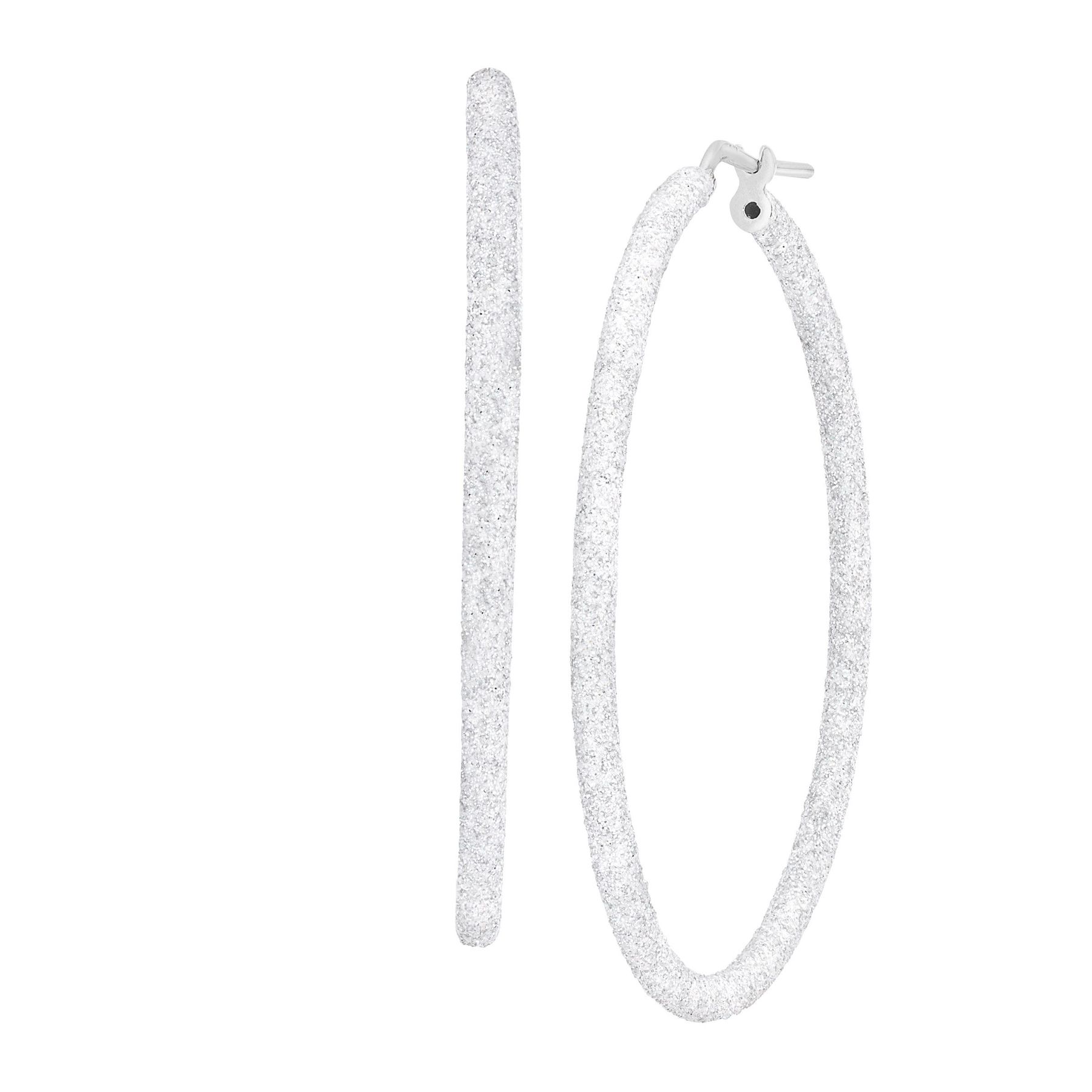 40 Mm Round Glitter Hoop Earrings In Sterling Silver 40 Mm Round Glitter Hoop Earrings