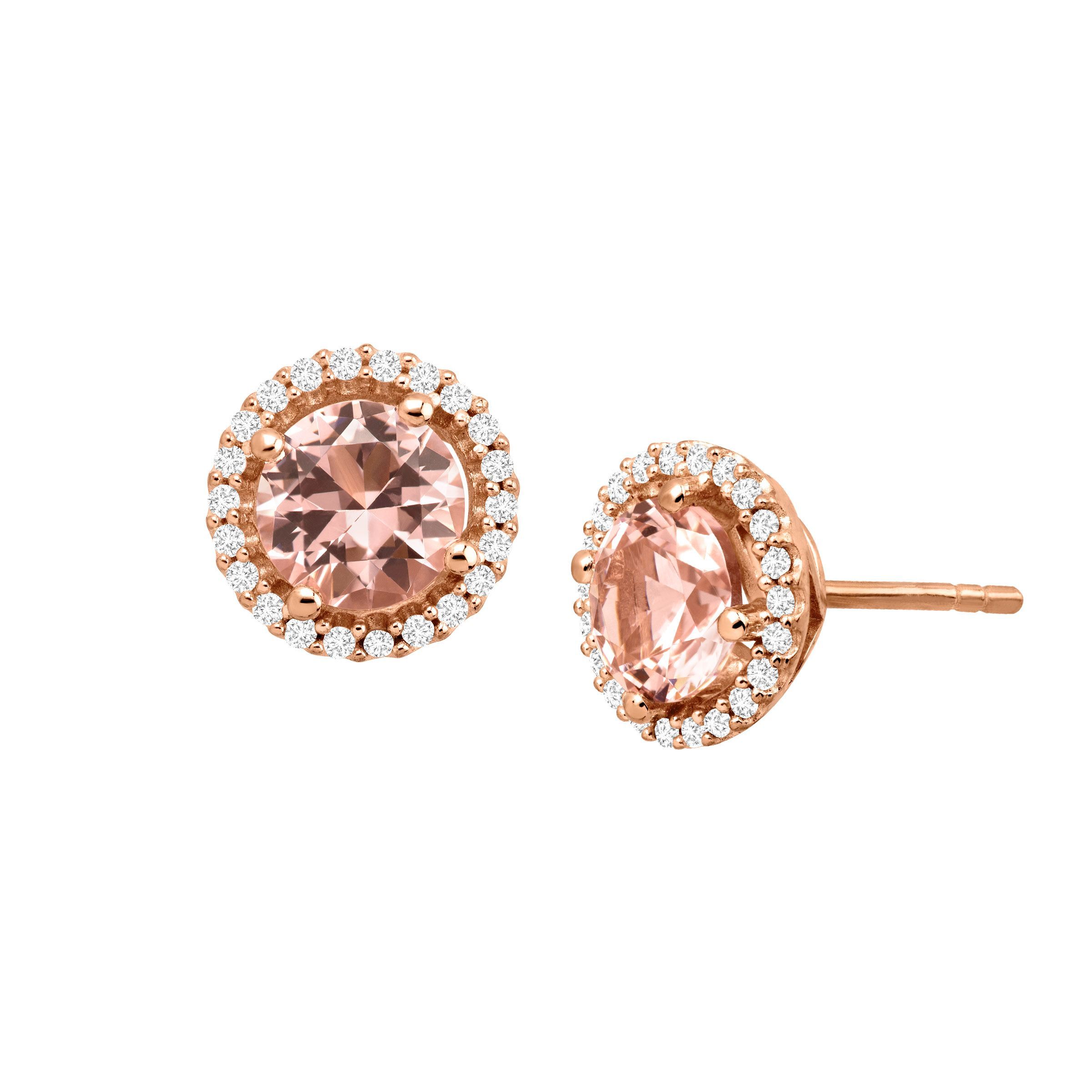 2 5 8 Ct Simulated Morganite Stud Earrings With Cz In 14k Rose Gold 2 5 8 Ct Simulated Morganite Stud Earrings With Cz In 14k Rose Gold Over Silver