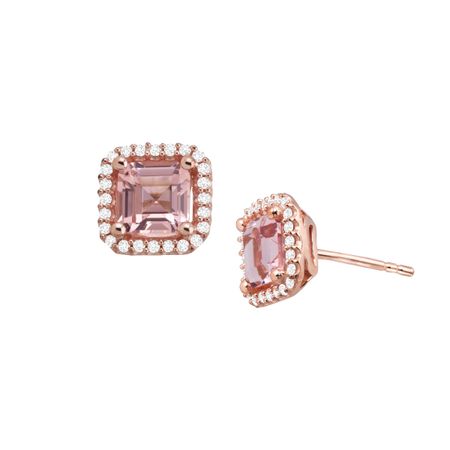 2 3 4 Ct Simulated Morganite Stud Earrings With Cubic Zirconia In 14k Rose Gold Plated Sterling Silver