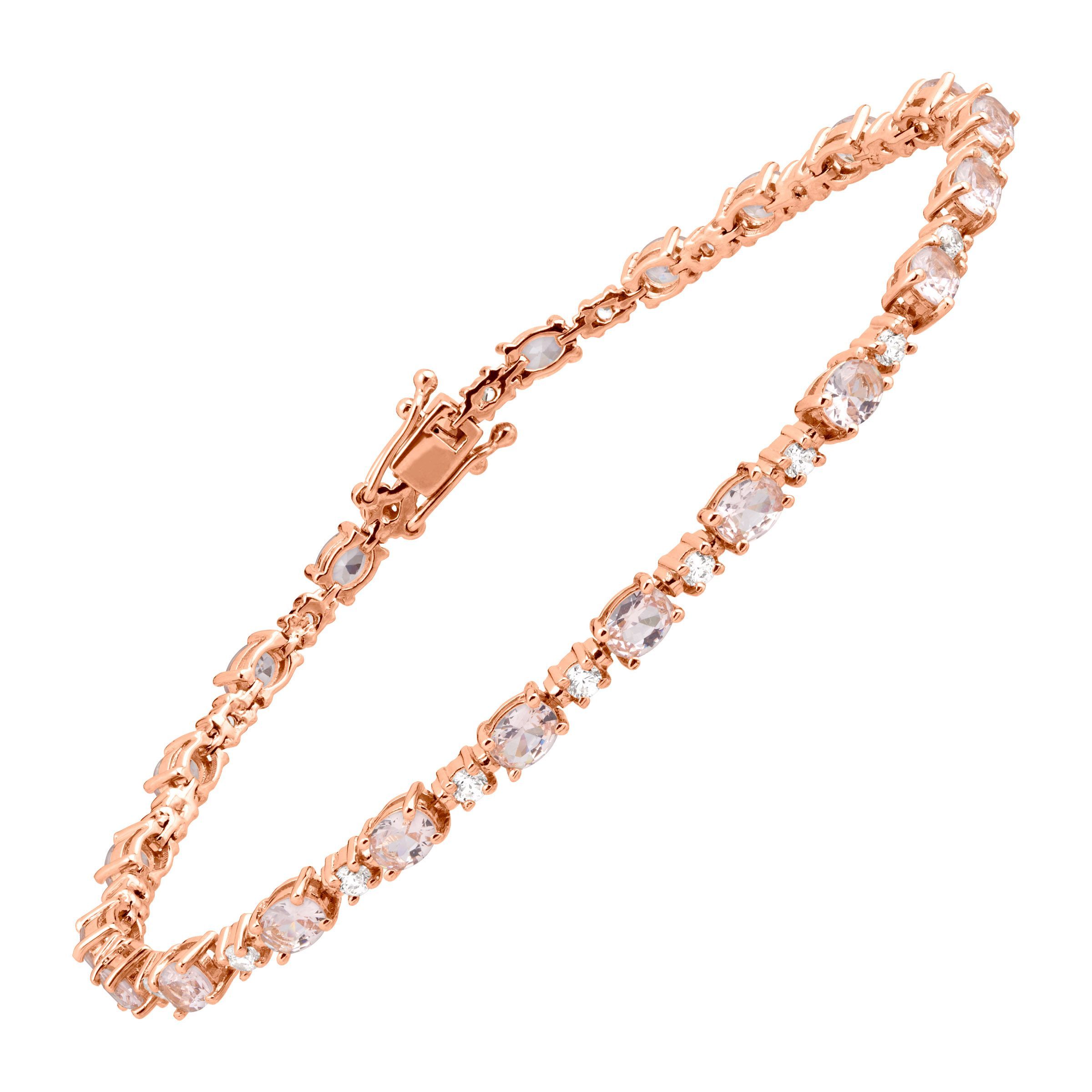 6 1 5 Ct Simulated Morganite Bracelet Cubic Zirconia 14k Rose Gold 6 1 5 Ct Simulated Morganite Bracelet Cubic Zirconia 14k Rose Gold Over Silver