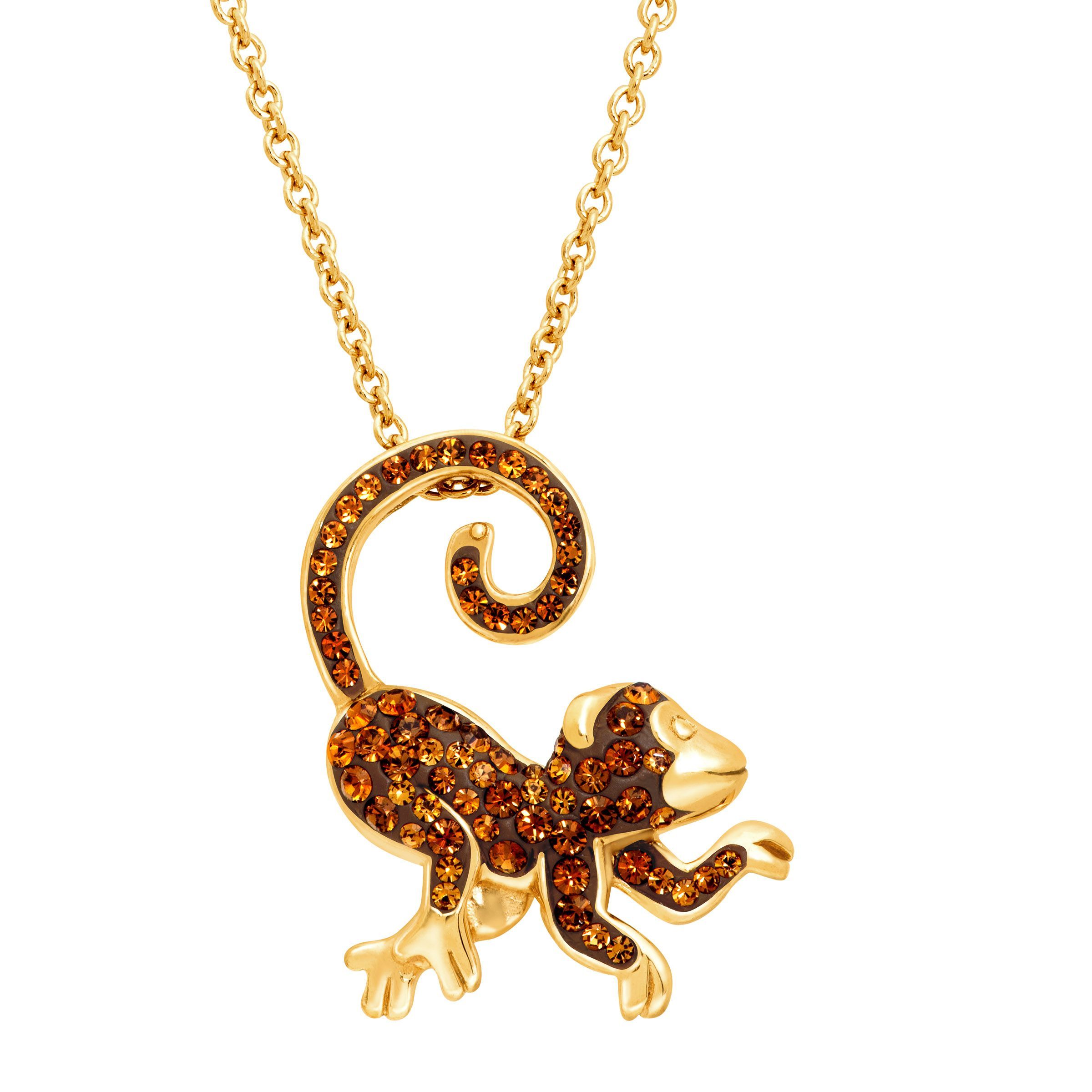 Crystaluxe Monkey Pendant w/ Crystals, 18K GoldPlated Sterling Silver