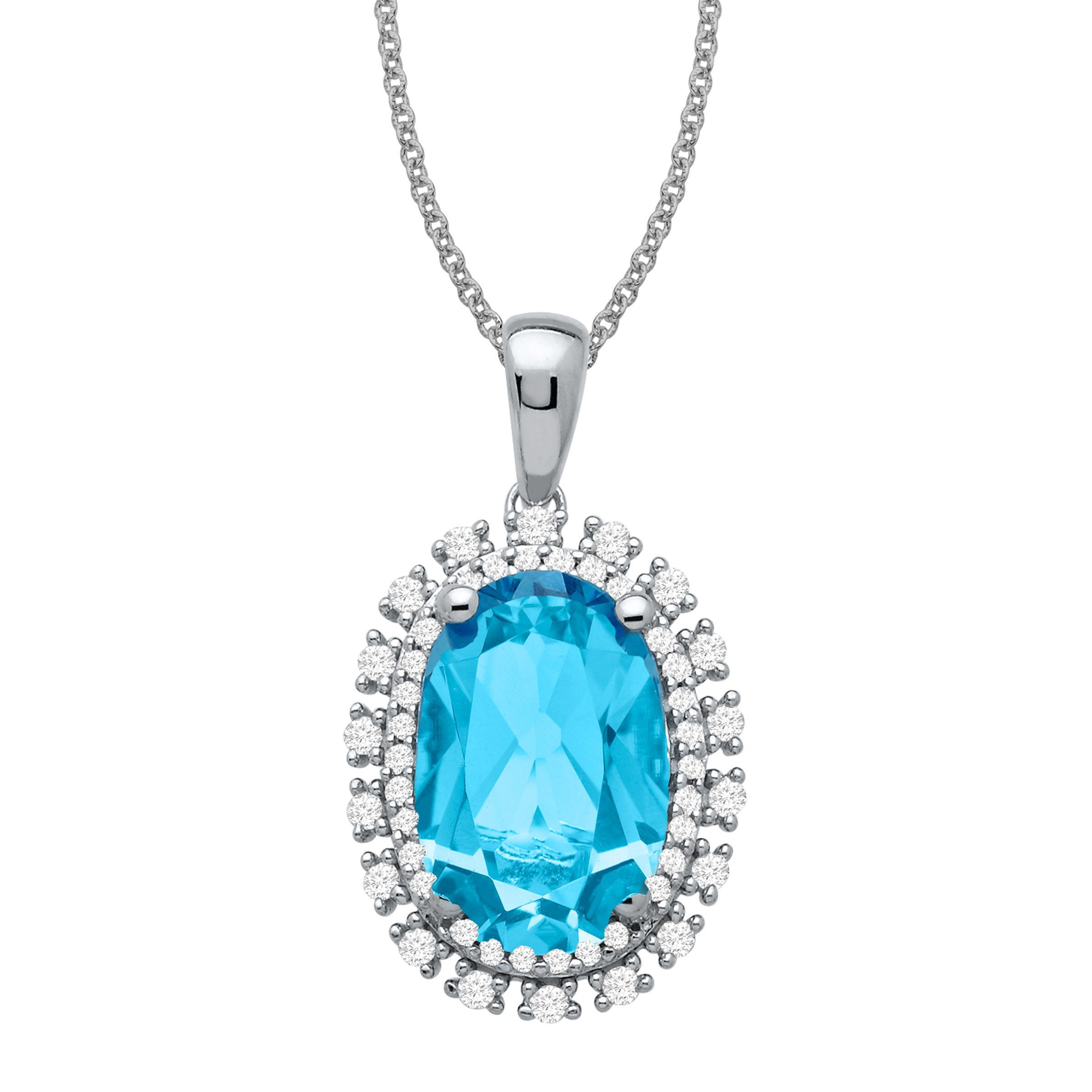 2.38 Ct Oval Checkerboard Swiss Blue Topaz 925 Sterling Silver Pendant