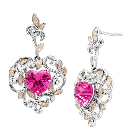 5 1 Created Pink Shire White Topaz Vine Heart Drop Earrings 5 1 Pink Shire White Topaz Heart Drop Earrings