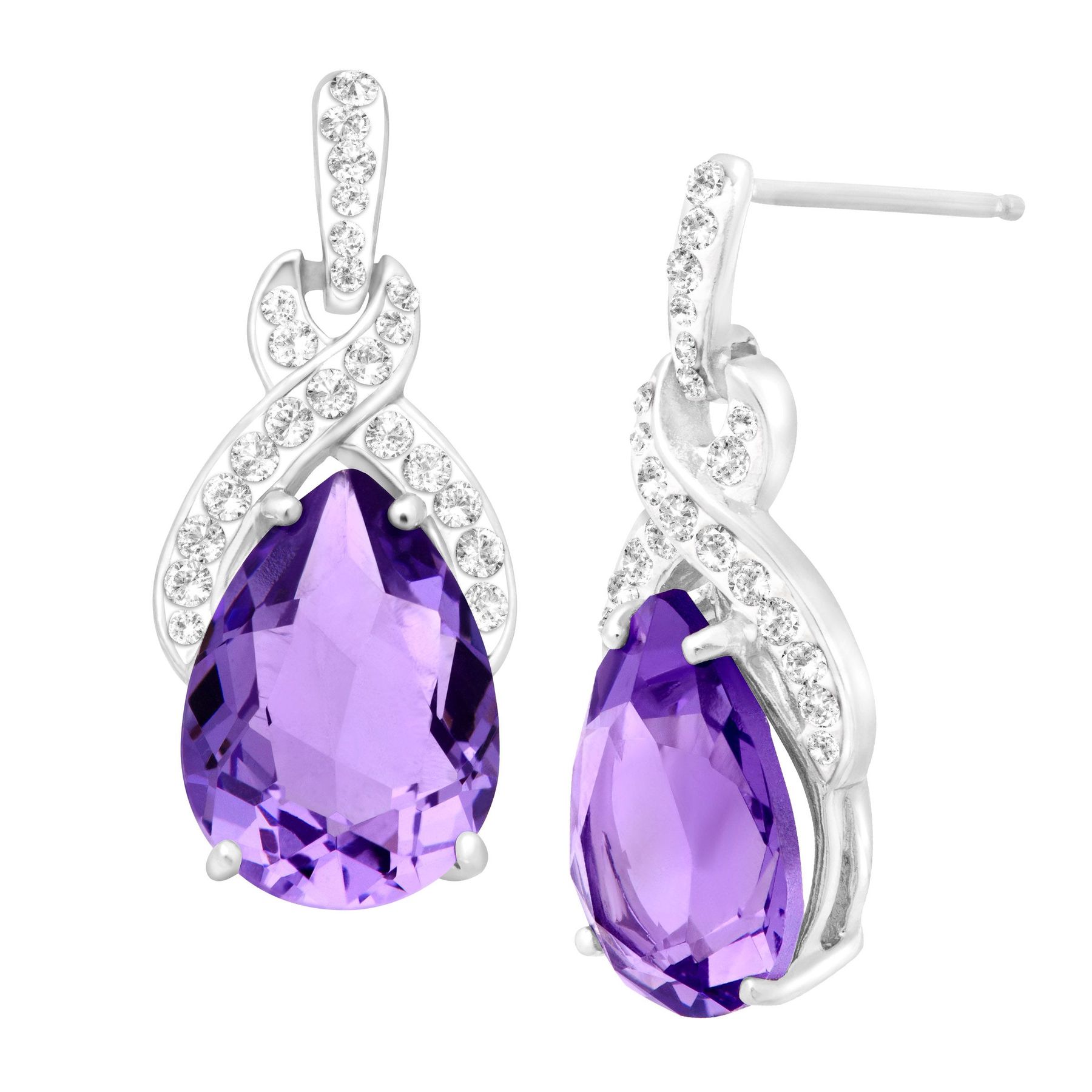 Crystaluxe Drop Earrings With Purple Swarovski Crystals In Sterling Silver Crystaluxe Drop Earrings With Purple Swarovski Crystals In Sterling Silver