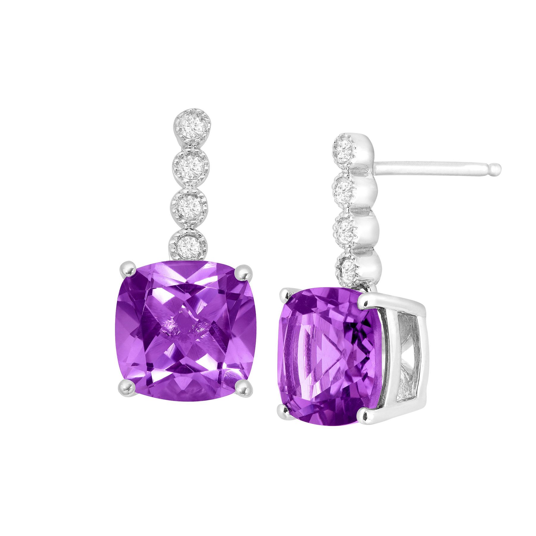 4 Ct Natural Amethyst Drop Earrings With Diamonds In Sterling Silver 4 Ct Amethyst Drop Earrings With Diamonds