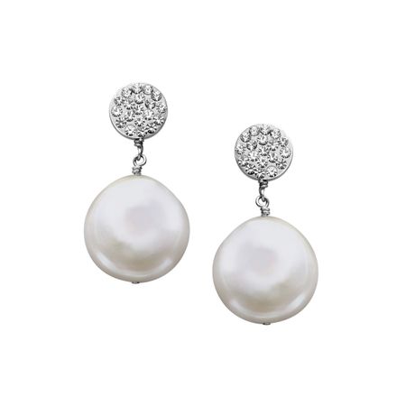 Aya Azrielant Coin Freshwater Pearl Drop Earrings With Swarovski Coin Pearl Drop Earrings With Swarovski Crystals