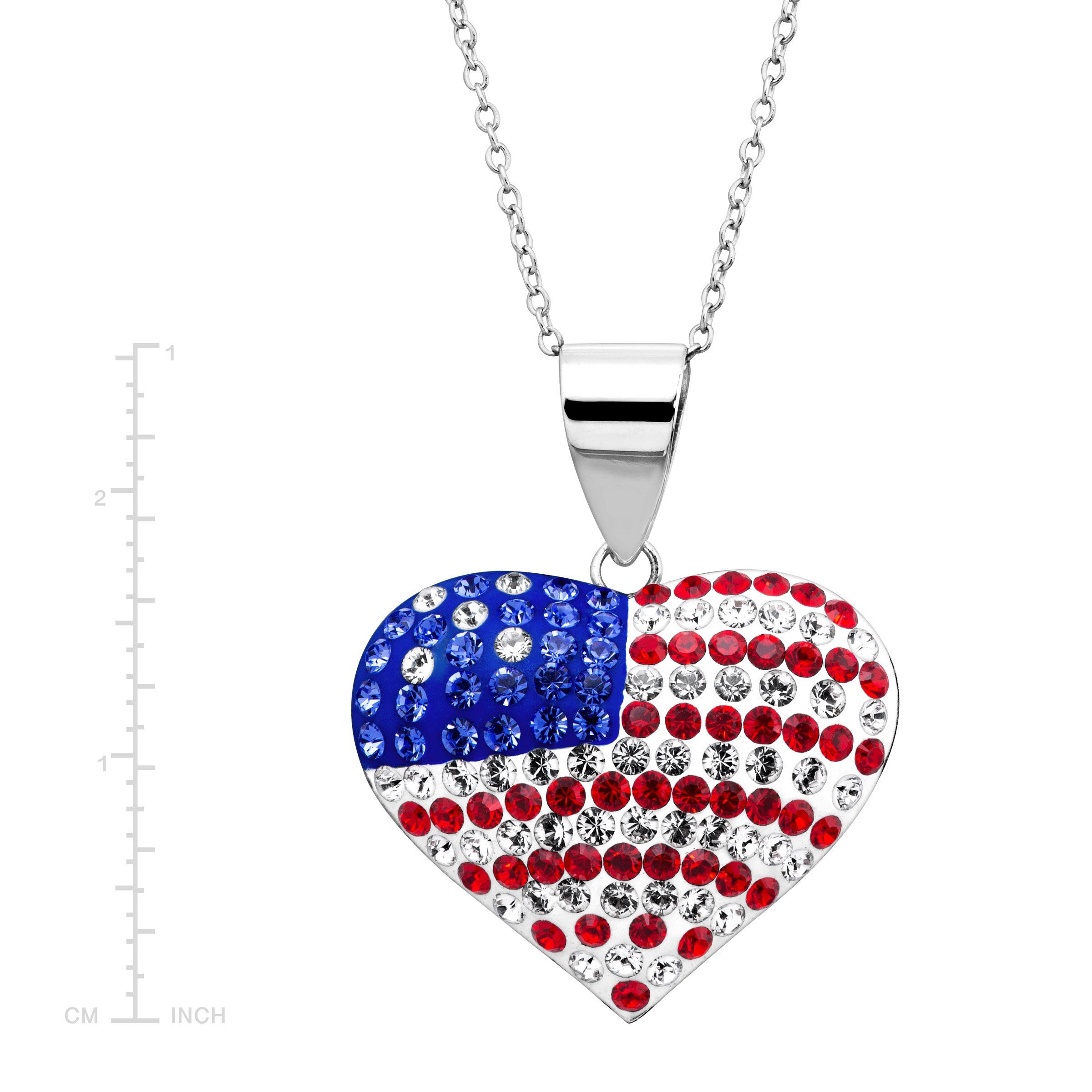 Details About Crystaluxe American Flag Heart Pendant With Swarovski Crystals Sterling Silver