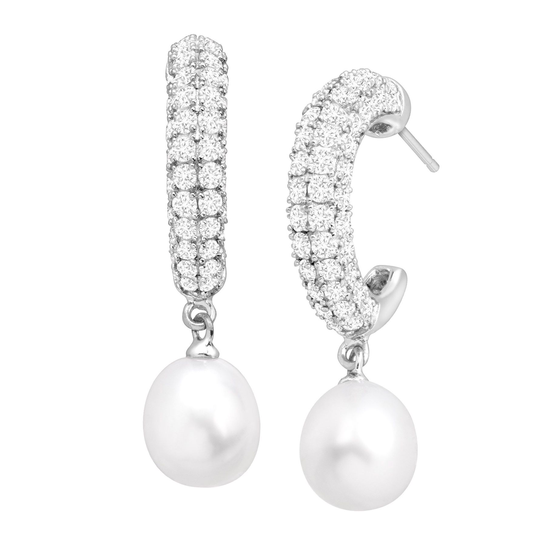 Honora Freshwater Pearl Swarovski Zirconia Drop Earrings In Pearl Swarovski Zirconia Drop Earrings
