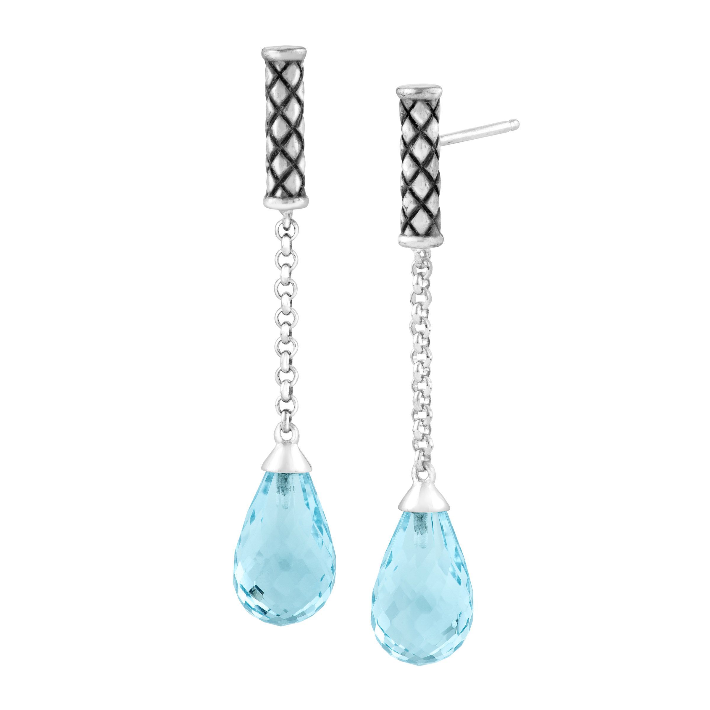 10 Ct Natural Swiss Blue Topaz Briolette Drop Earrings In Sterling 10 Ct Natural Swiss Blue Topaz Briolette Drop Earrings In Sterling Silver