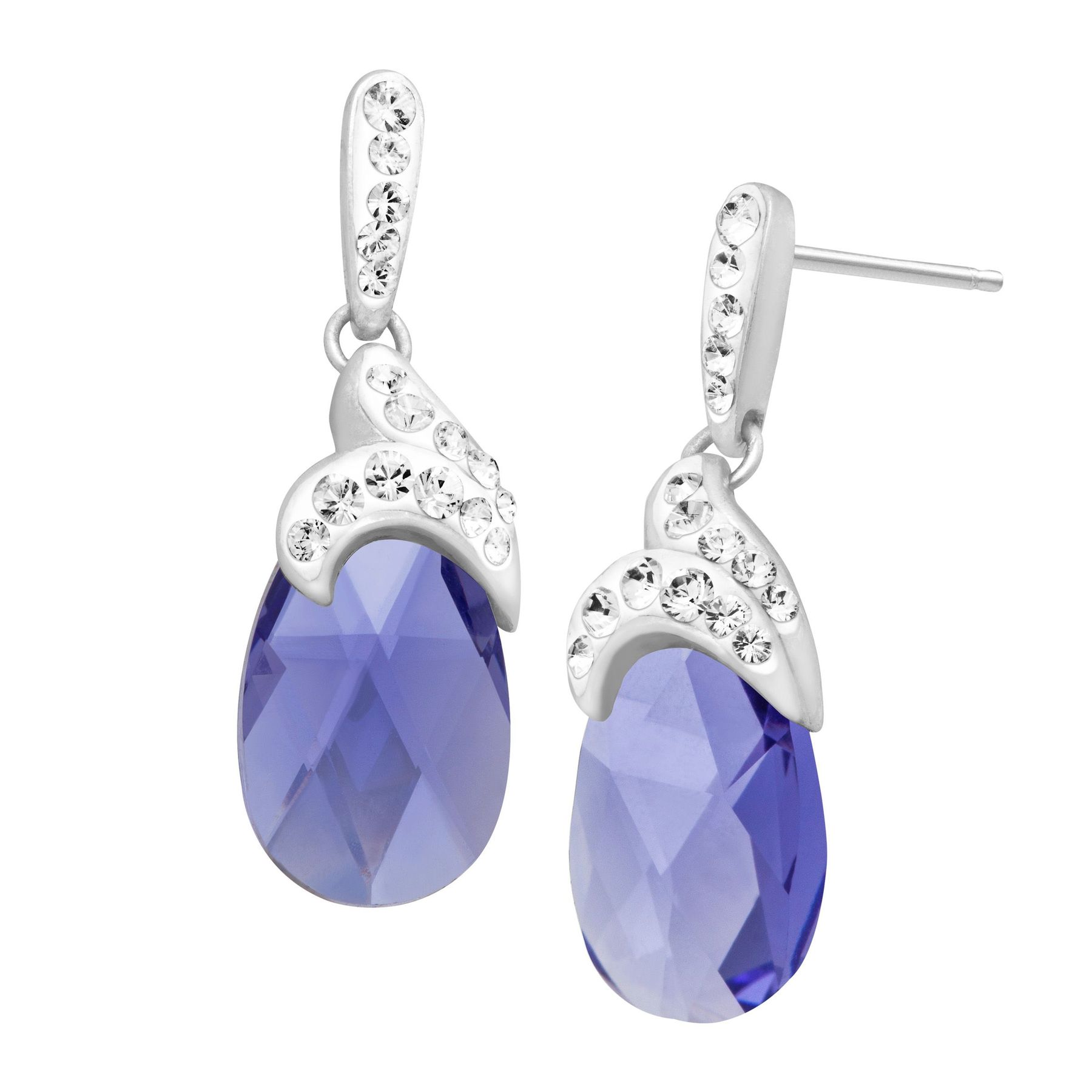 Drop Earrings With Lavender Swarovski Crystal In Sterling Silver Drop Earrings With Lavender Swarovski Crystal In Sterling Silver