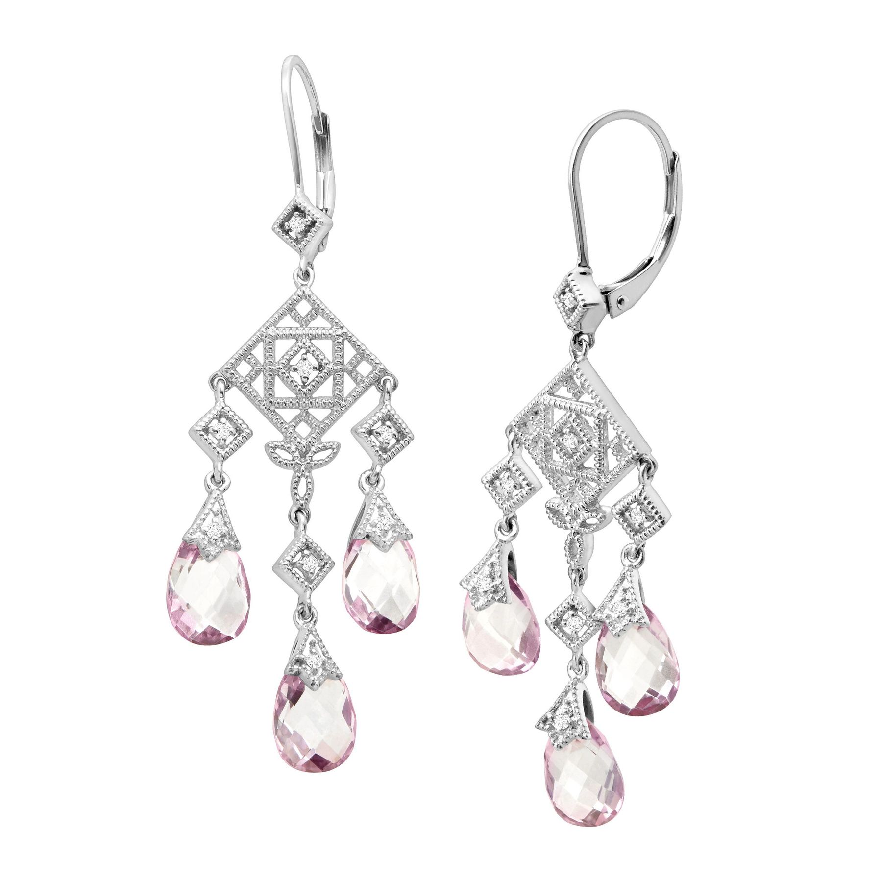 9 1 2 Ct Natural Rose Mystic Topaz 10 Diamond Chandelier 9 1 2 Ct Rose Mystic Topaz 10 Diamond Chandelier Earrings