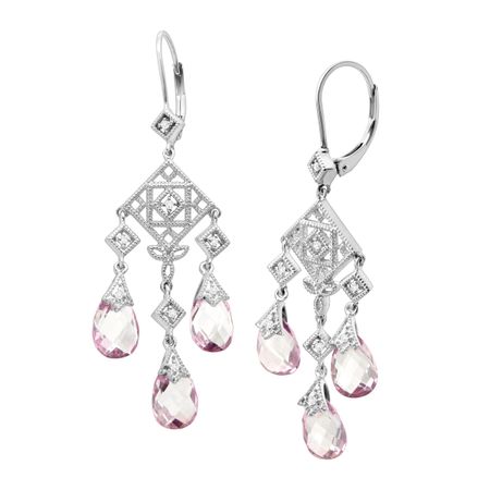 9 1 2 Ct Natural Rose Mystic Topaz 10 Diamond Chandelier 9 1 2 Ct Rose Mystic Topaz 10 Diamond Chandelier Earrings