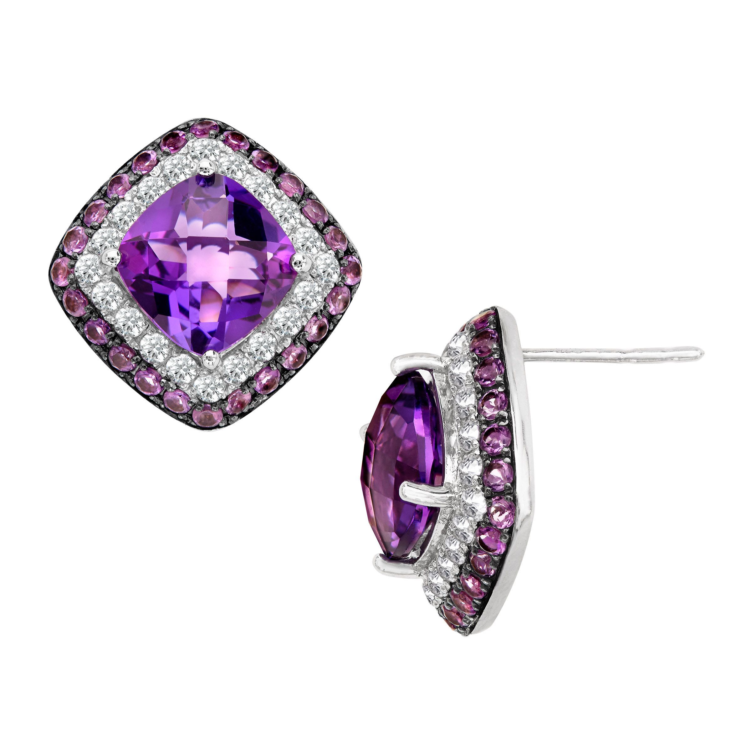 6 1 8 Ct Natural Amethyst White Topaz Stud Earrings In 6 1 8 Ct Natural Amethyst White Topaz Stud Earrings In Sterling Silver