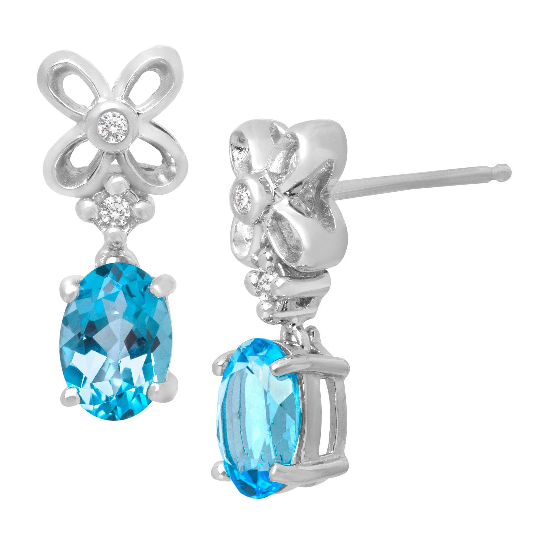 1 3 4 Ct Swiss Blue Topaz Drop Earrings With Diamonds In Sterling 1 3 4 Ct Topaz Drop Earrings With Diamonds