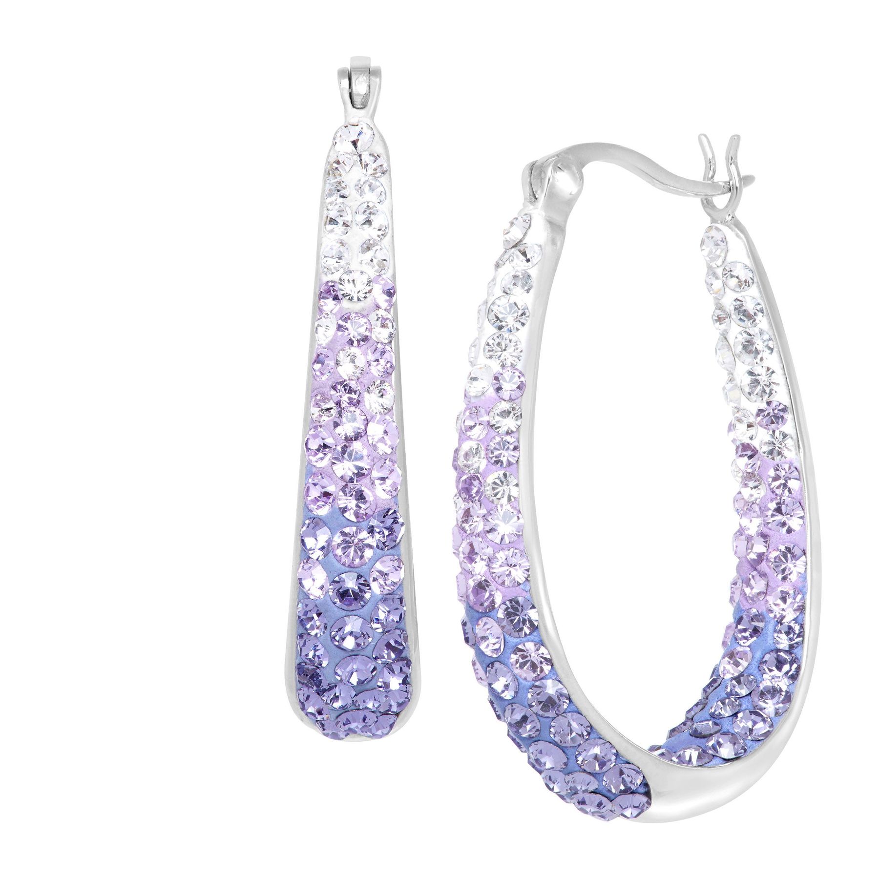 Crystaluxe Oval Hoop Earrings With Lavender Swarovski Crystals In Oval Hoop Earrings With Purple Swarovski Crystals