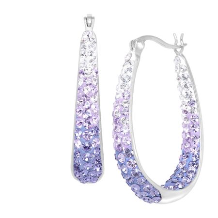 Crystaluxe Oval Hoop Earrings With Lavender Swarovski Crystals In Sterling Silver Gold Posts Crystaluxe Oval Hoop Earrings With Lavender Swarovski Crystals In Sterling Silver Gold Posts