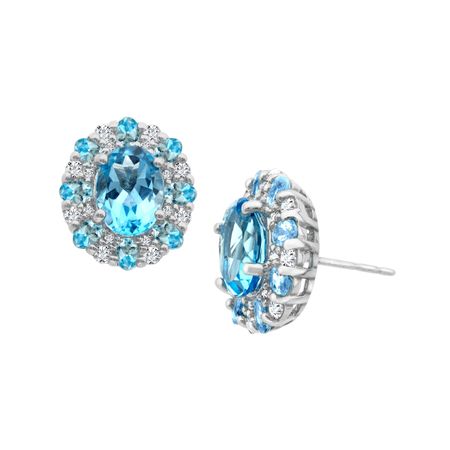 4 1 2 Ct Natural Swiss Blue And White Topaz Stud Earrings In 4 1 2 Ct Topaz Stud Earrings