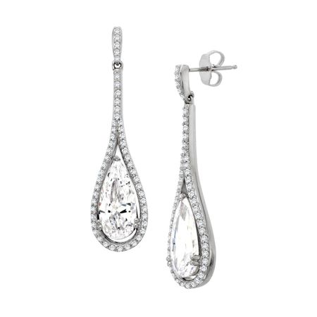 Teardrop Earrings With Swarovski Zirconia In Sterling Silver Teardrop Earrings With Swarovski