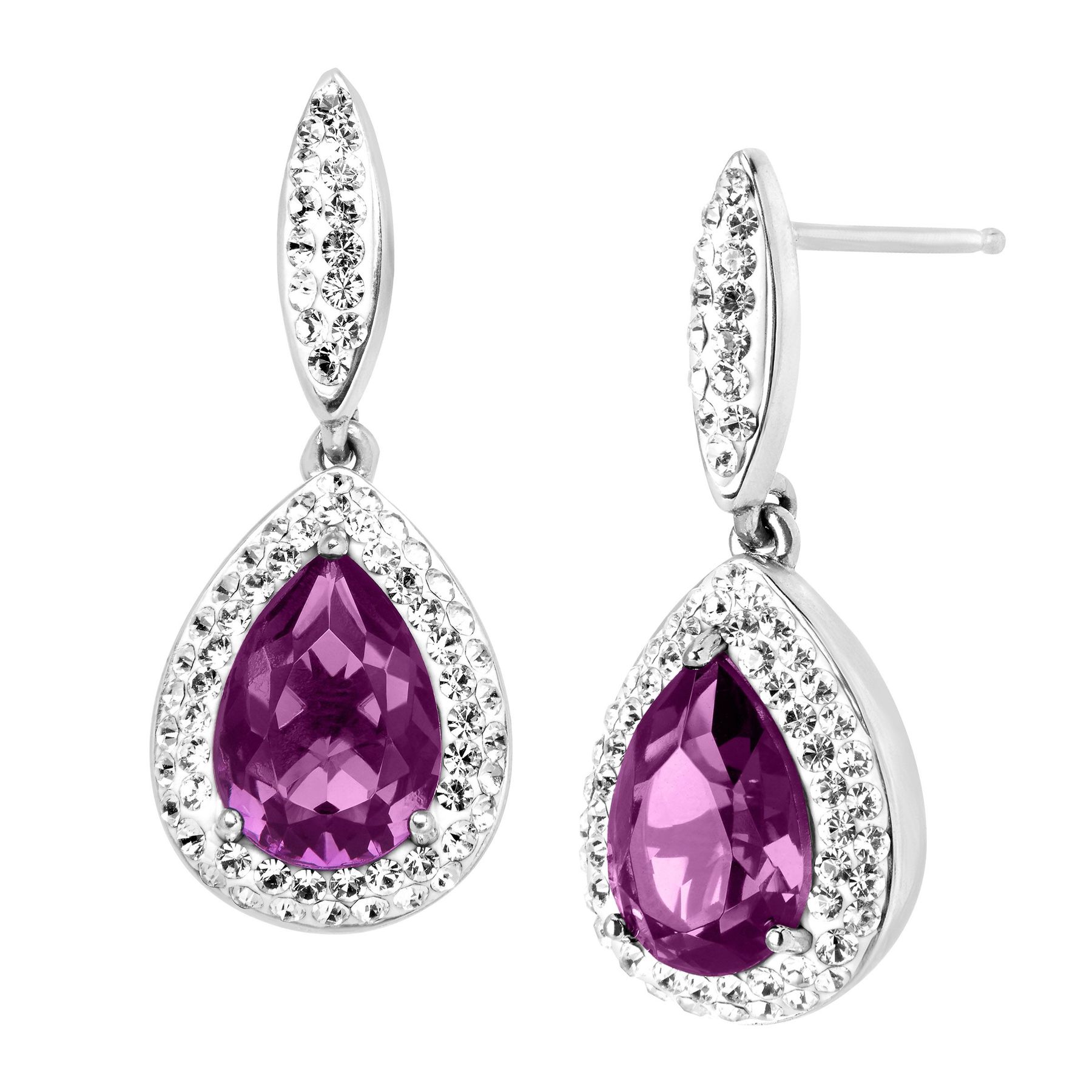 Crystaluxe Pear Shape Drop Earrings With Purple Swarovski Crystals Crystaluxe Pear Shape Drop Earrings