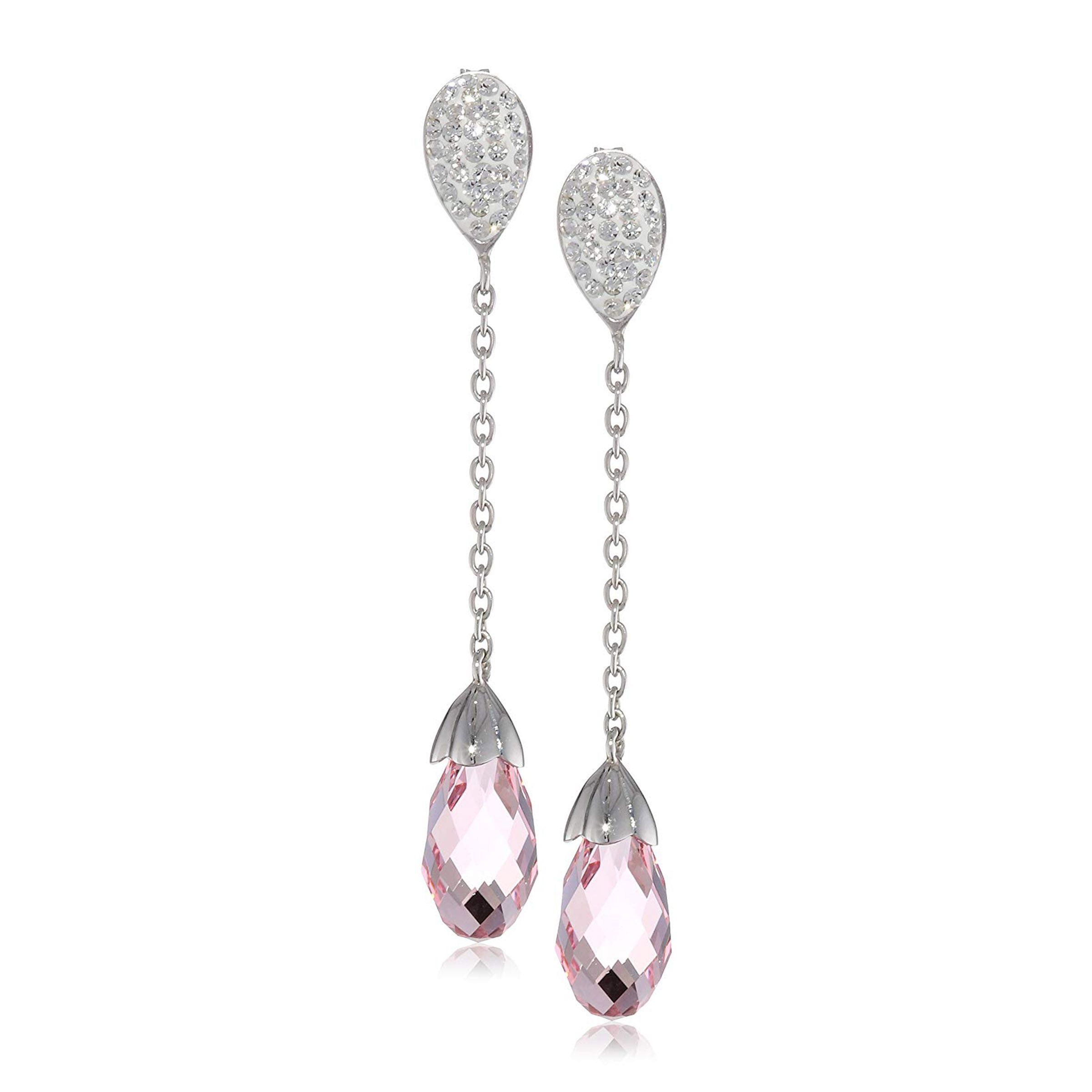 Briolette Drop Earrings with Pink & White Crystals in Sterling Silver eBay