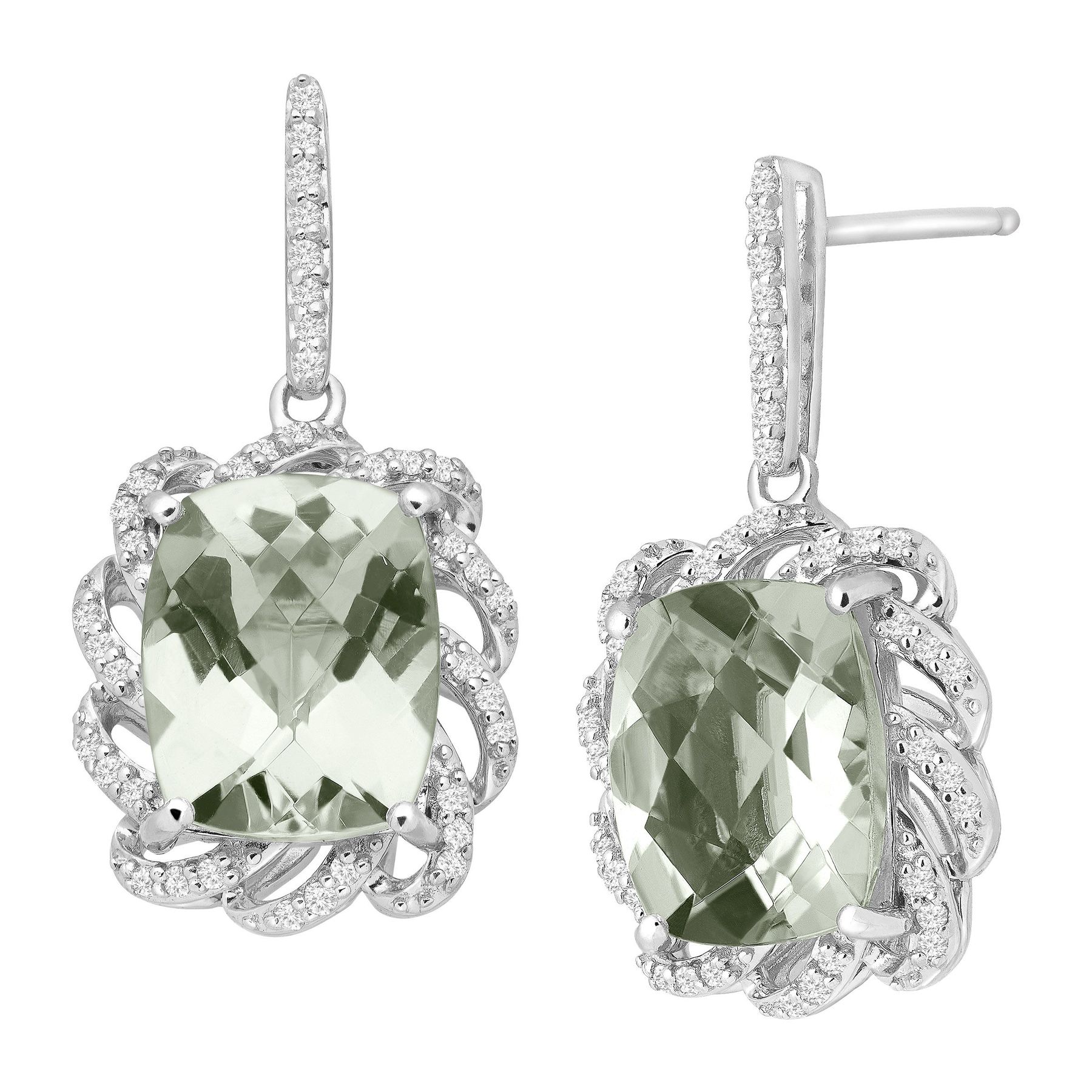 5 1 2 Ct Natural Green Amethyst 4 Diamond Drop Earrings In 5 1 2 Ct Green Amethyst 4 Diamond Drop Earrings