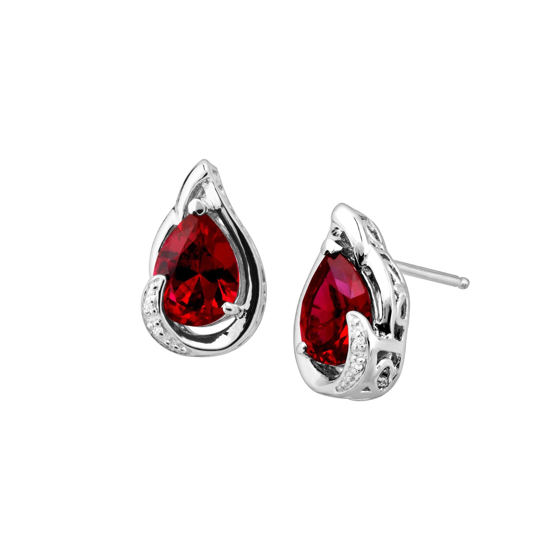 3 Ct Created Ruby Stud Earrings With Diamonds In Sterling Silver 3 Ct Ruby Stud Earrings With Diamonds