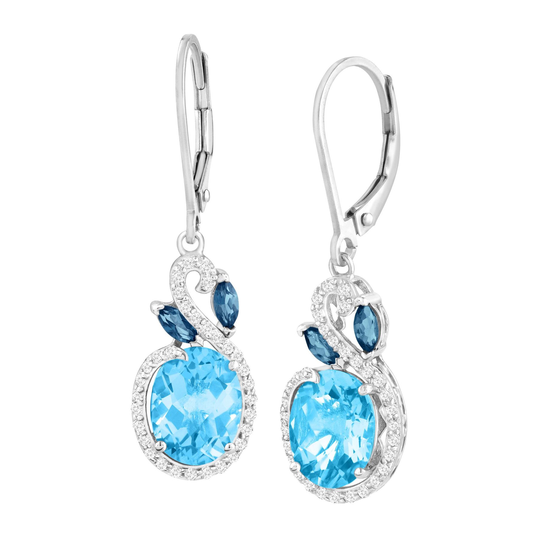 5 3 8 Ct Natural London Swiss Blue White Topaz Drop Earrings In Sterling Silver 5 3 8 Ct Natural London Swiss Blue White Topaz Drop Earrings In Sterling Silver