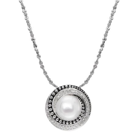 Honora Freshwater Pearl /& 1//8 ct Diamond Pendant in 14K Rose Gold-Plated Silver