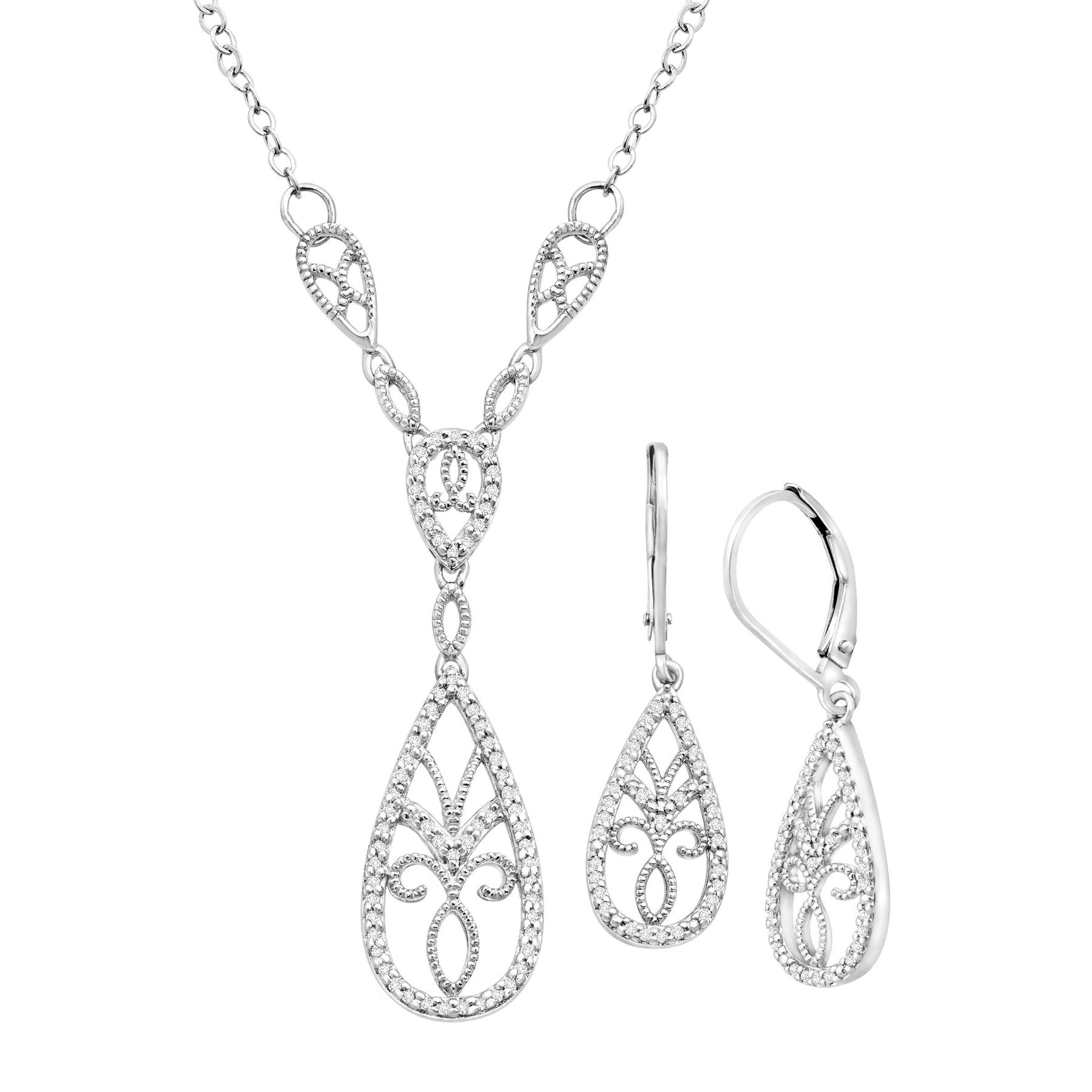 1 3 Ct Diamond Necklace Earring Set In Sterling Silver 1 3 Ct Diamond Necklace Earring Set