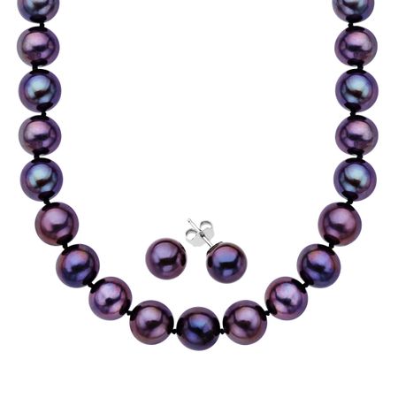 Black Freshwater Pearl Necklace And Earring Set In Sterling Silver Black Pearl Set