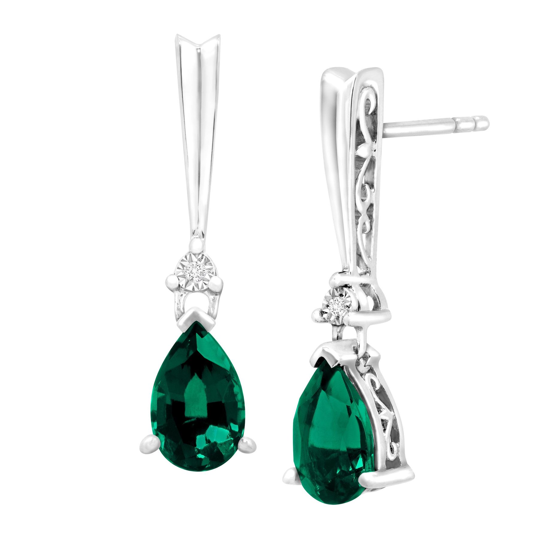 1 3 4 Ct Created Emerald Drop Earrings With Diamonds In Sterling 1 3 4 Ct Emerald Earrings With Diamonds