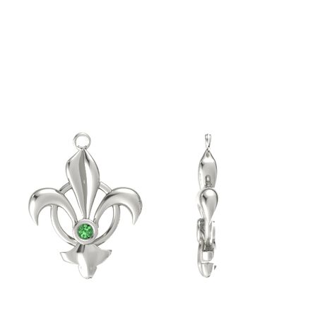 Fleur De Lis Earrings 14k White Gold Earring With Emerald Fleur De Lis Earrings 14k White Gold Earring With Emerald