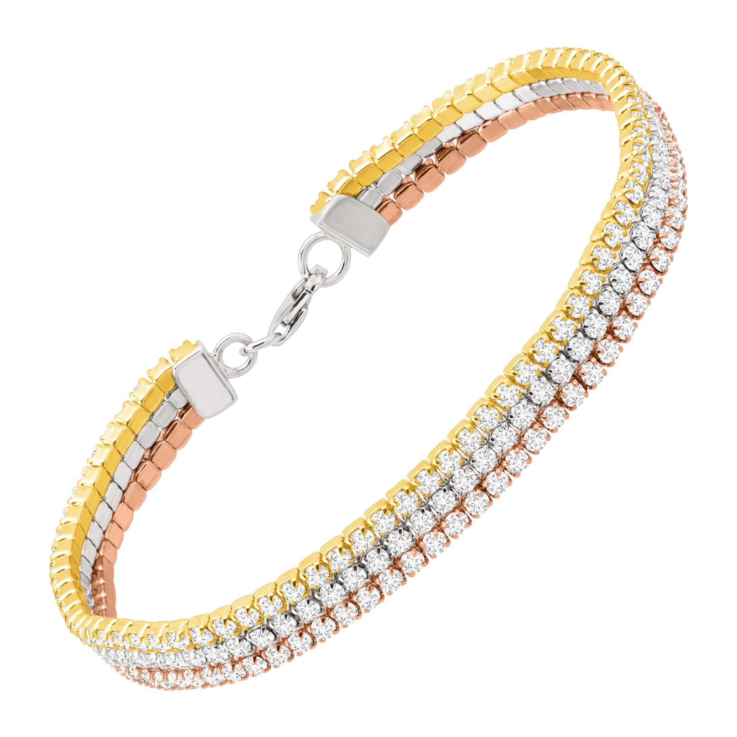 ThreeTone Triple Strand Tennis Bracelet with CZ 18K Gold Plated