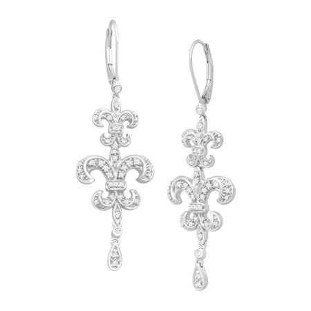 1 3 Ct Diamond Fleur De Lis Drop Earrings In 14k White Gold 1 3 Ct Diamond Fleur De Lis Drop Earrings In 14k White Gold