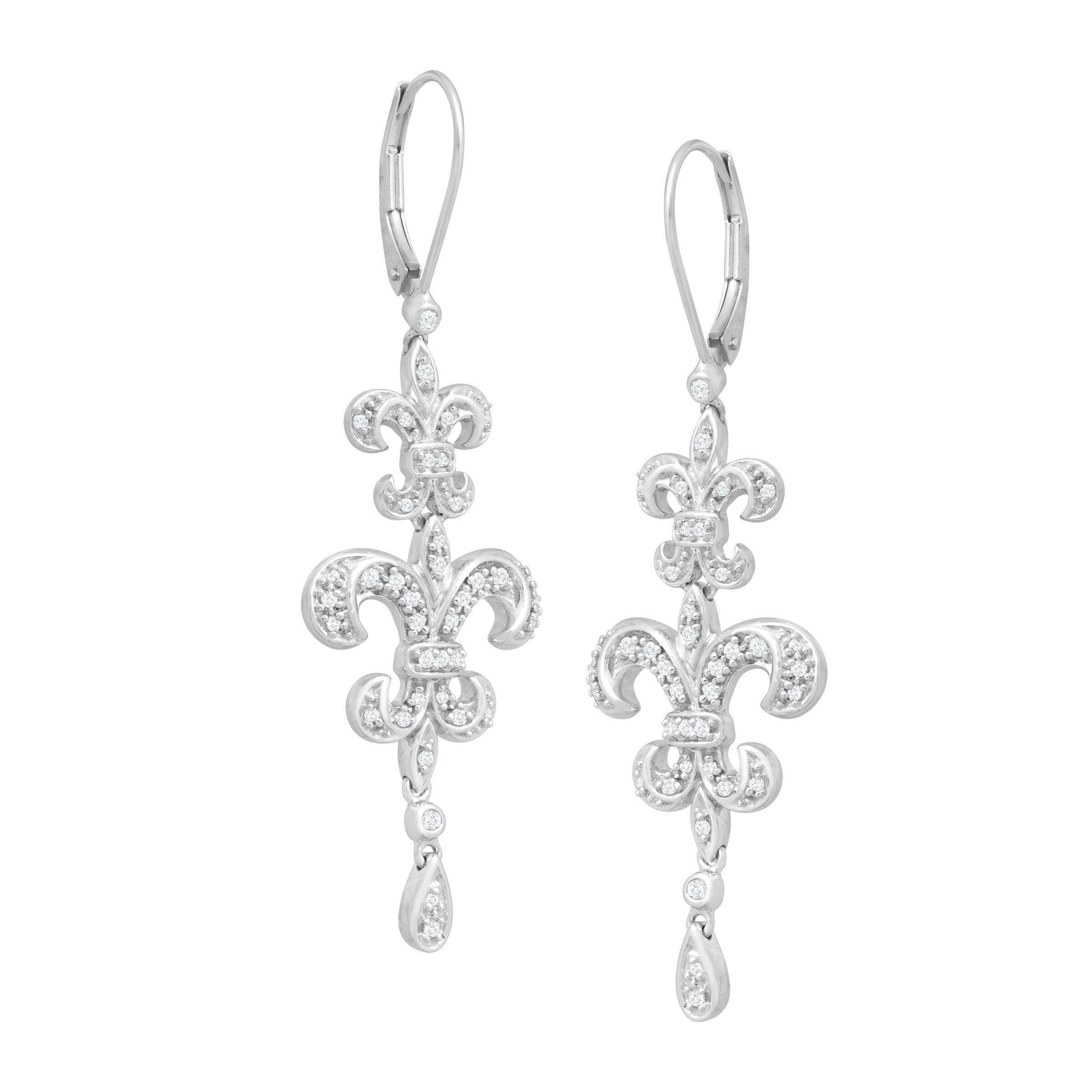1 3 Ct Diamond Fleur De Lis Drop Earrings In 14k White Gold 1 3 Ct Diamond Fleur De Lis Drop Earrings In 14k White Gold