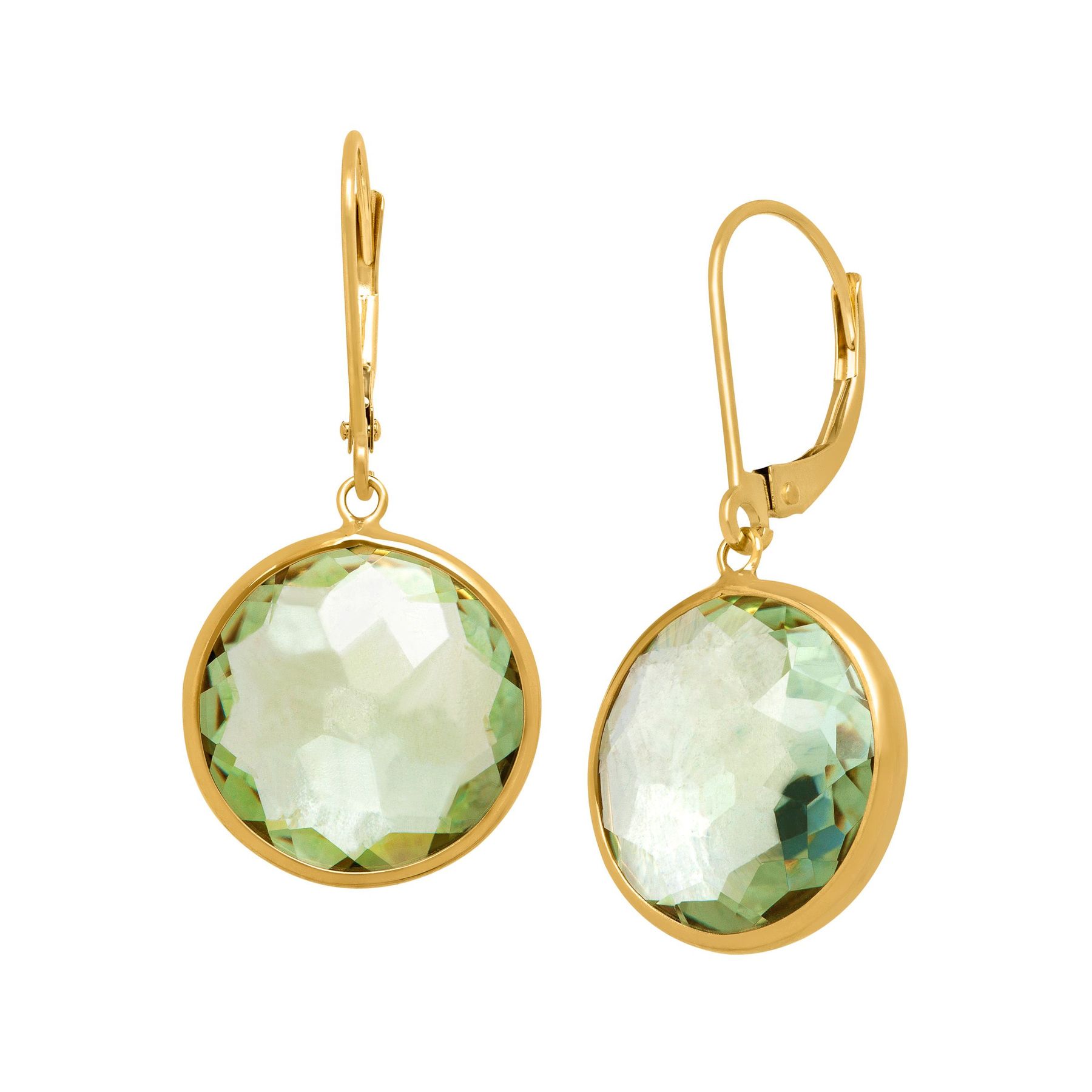 13 Ct Green Amethyst Drop Earrings In 14k Gold 13 Ct Green Amethyst Drop Earrings